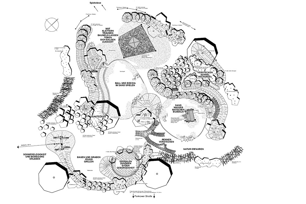 Spiellandschaft mit kinderfreundlichen Pflanzen